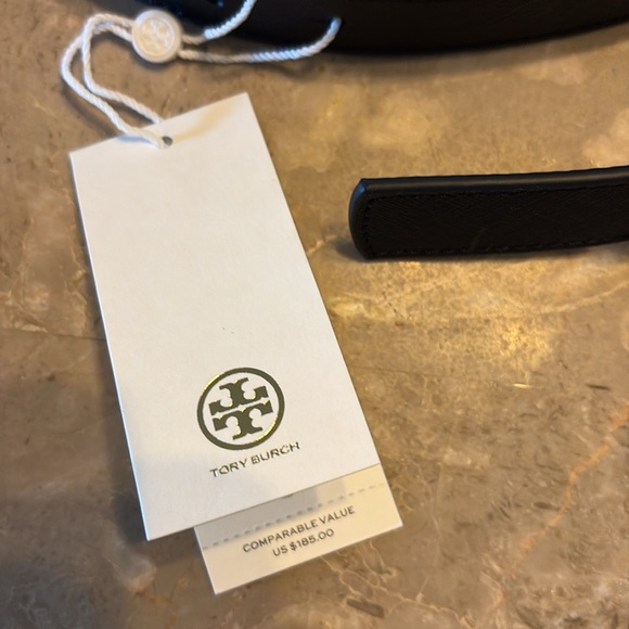 Tory Burch Britten Logo Black Tan with Gold Hardware Reversible Women's Belt - Picture 5 of 9